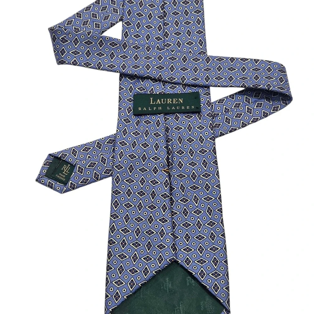 Vintage Lauren Ralph Lauren Blue Diamond Print‎ Geometric Neck Tie Mens Vtg USA